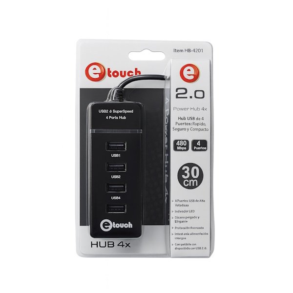 HUB USB 2.0 - 4 PUERTOS - NEGRO TIPO BARRA ETOUCH